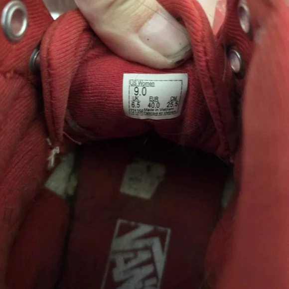 VANS Red Hightop Sneakers Red & White Laceup Shoes Casual Skater Womens Size 9 - Picture 7 of 11